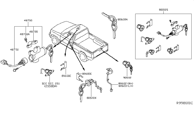 2002 Nissan Frontier Key Set & Blank Key Diagram 1