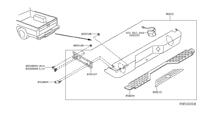 2001 Nissan Frontier Step Bumper Face Bar Rear Diagram for 85010-9Z426