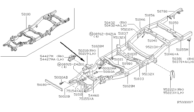 2001 Nissan Frontier Frame Diagram for 50100-9Z322