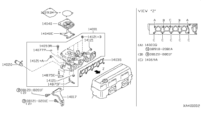 2003 Nissan Frontier Gasket-Adapter Diagram for 14032-5S700