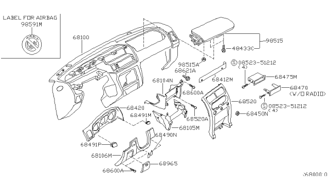 2004 Nissan Frontier Panel-Instrument Lower,Center Diagram for 68104-8Z802