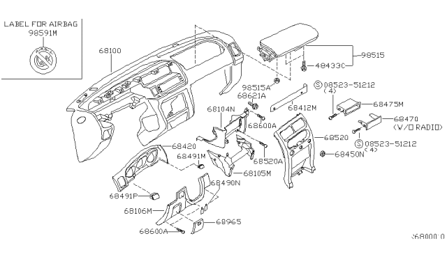 2004 Nissan Frontier Panel-Instrument Lower,Center Diagram for 68104-8Z800