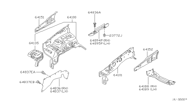 2001 Nissan Frontier Cover-Splash,Hoodledge LH Diagram for 64837-3S500