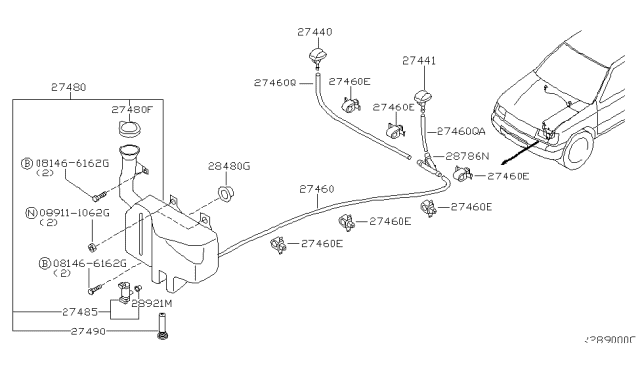 2004 Nissan Frontier Tank Assy-Windshield Washer Diagram for 28910-9Z410