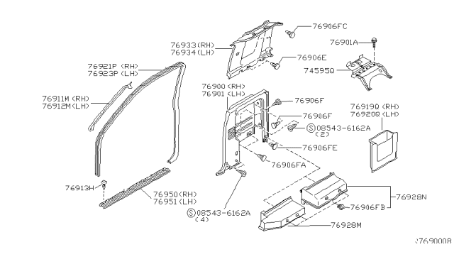 2002 Nissan Frontier Body Side Trimming Diagram 4