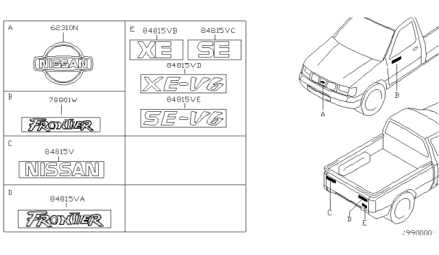 1998 Nissan Frontier Emblem & Name Label Diagram 1