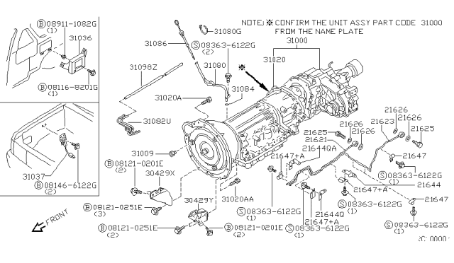 2001 Nissan Frontier Automatic Transmission Assembly Diagram for 310C0-43X64