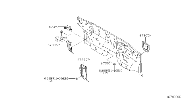 2003 Nissan Frontier INSULATOR-Dash Lower,R Diagram for 67896-2Z600