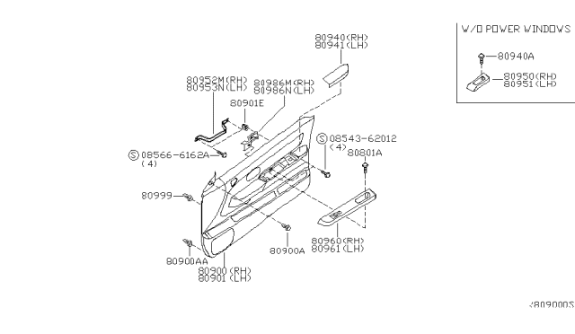 2001 Nissan Frontier Finisher Assy-Front Door,RH Diagram for 80900-9Z521