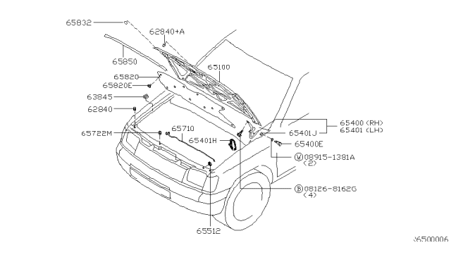 2002 Nissan Frontier Hood Panel,Hinge & Fitting Diagram 1