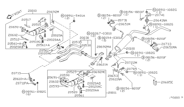 2002 Nissan Frontier Exhaust Tube & Muffler Diagram 1