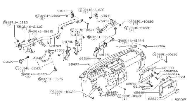 1998 Nissan Frontier Instrument Panel,Pad & Cluster Lid Diagram 2