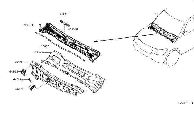 2017 Nissan Armada COWL Top Diagram for 66300-1LA0A