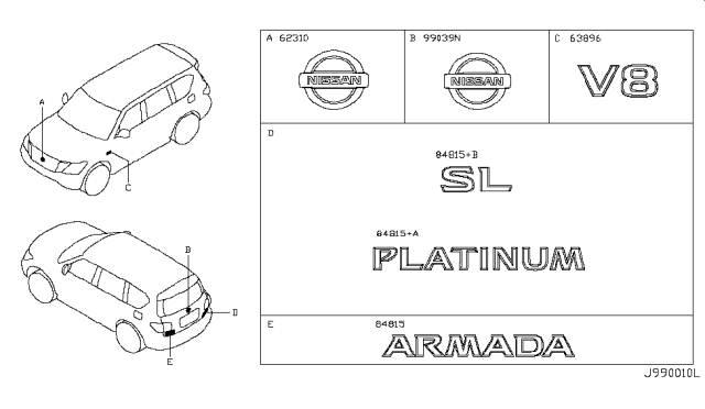 2017 Nissan Armada Emblem & Name Label Diagram 1
