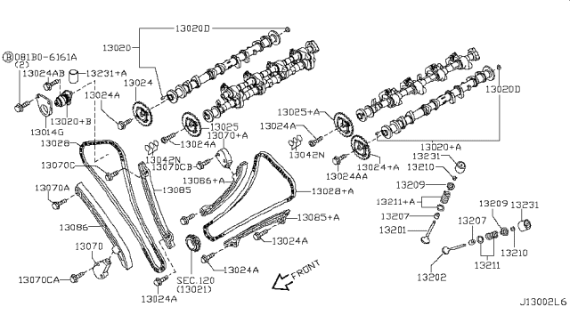Timing Chain-Camchaft Diagram for 13028-1LA6A