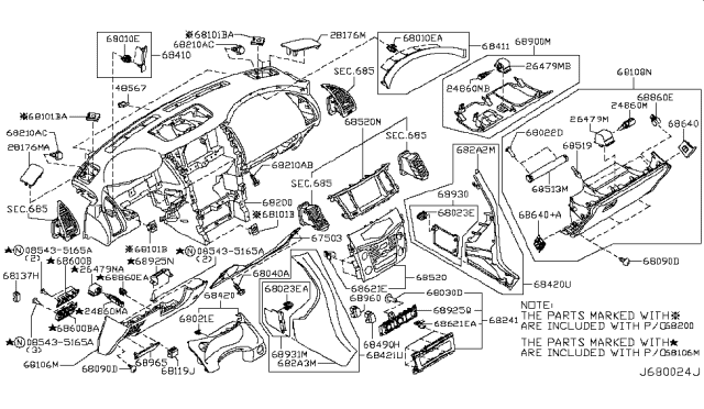 2017 Nissan Armada Bumper-Glove Box Lid Stopper Diagram for 68519-4U000