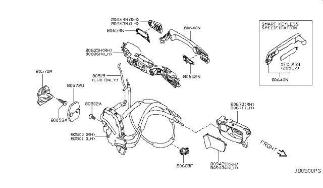 2017 Nissan Armada Front Door Lock & Handle Diagram