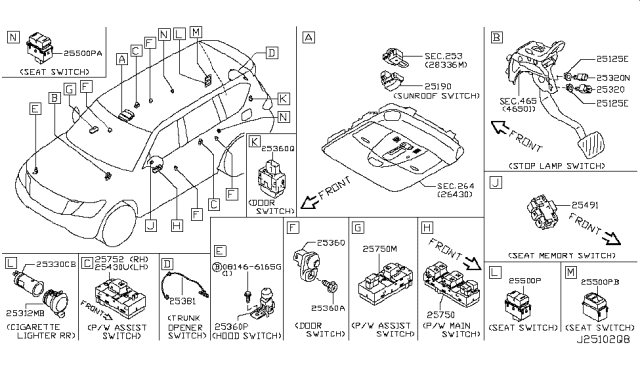 2017 Nissan Armada Switch Assy-Power Window,Assist Diagram for 25411-1V80A