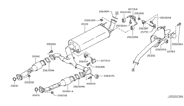 2017 Nissan Armada Muffler Assembly Diagram for 20350-1LA0A