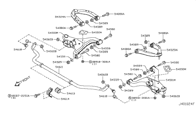 2017 Nissan Armada Pin-Transverse Link Diagram for 54580-1LA0B