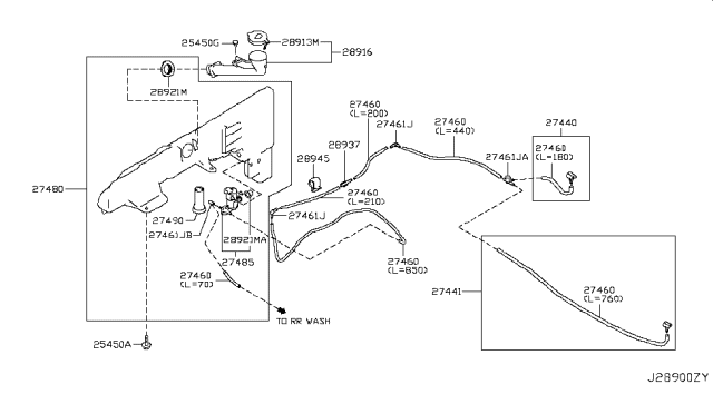 2017 Nissan Armada Washer Nozzle Assembly,Passenger Side Diagram for 28932-6GW0A