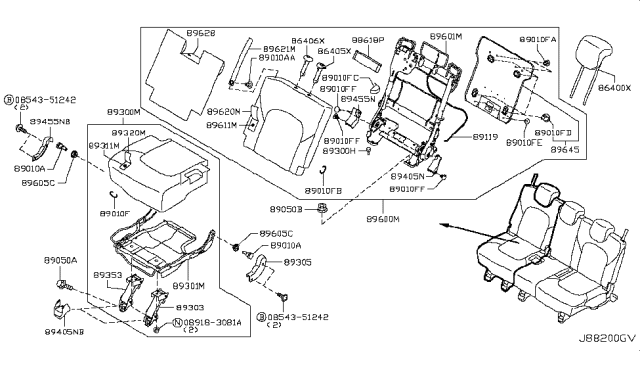 2017 Nissan Armada Back Assy-3rd Seat,RH Diagram for 89600-5ZA4E