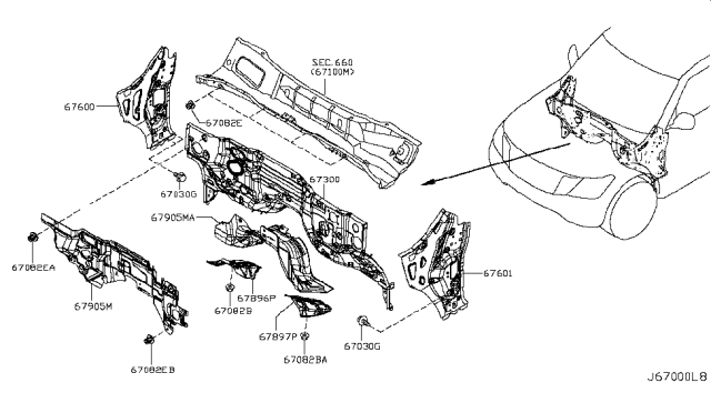 2017 Nissan Armada INSULATOR-Dash,Lower Front Diagram for 67810-5ZP0A