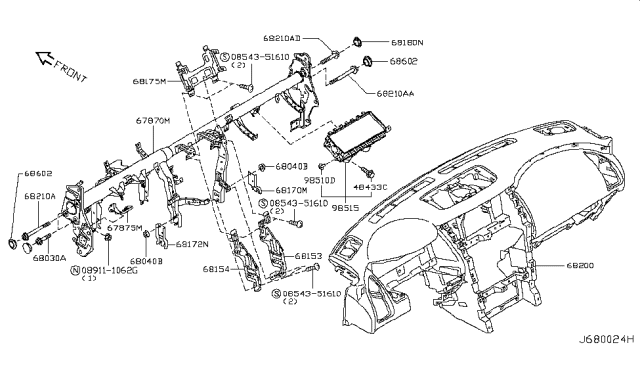 2017 Nissan Armada Instrument Panel,Pad & Cluster Lid Diagram 1
