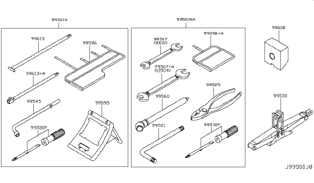 2017 Nissan Armada Tool Set Diagram for 99501-1LB0C