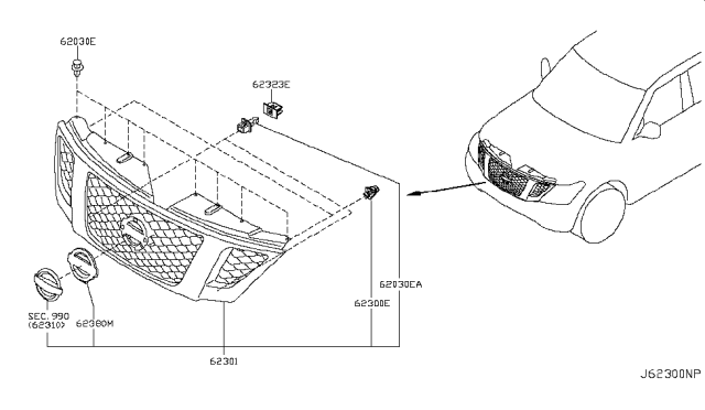 2017 Nissan Armada Moulding Assy-Radiator Grille Diagram for 62382-5ZW0B