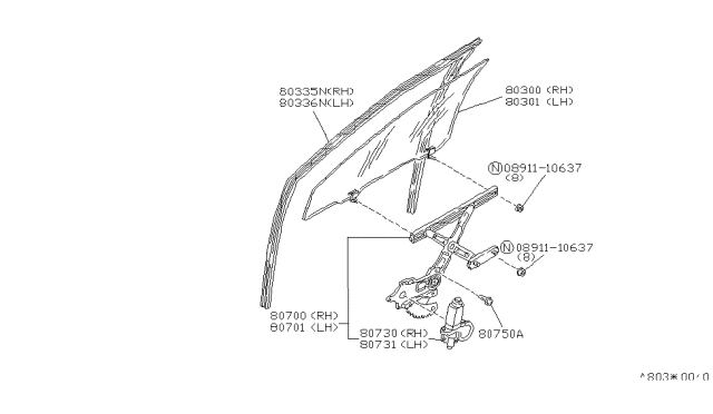 1988 Nissan Maxima Glass Run Rubber-Front Door,LH Diagram for 80331-01E11