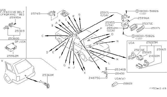 1987 Nissan Maxima Switch Assy-Door Diagram for 25360-42E10