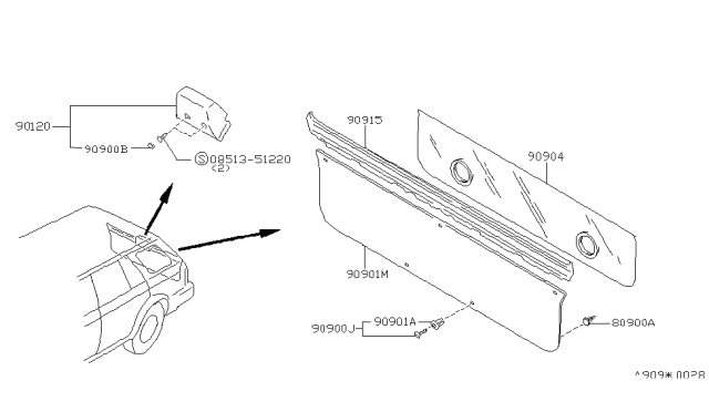 1987 Nissan Maxima Cover Back Door FINISHER Diagram for 90950-39E11