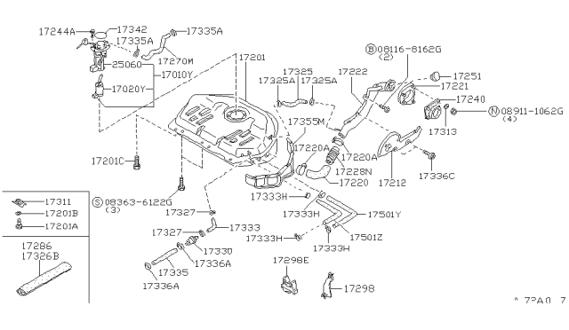 1986 Nissan Maxima Fuel Tank Assembly Diagram for 17202-08E13