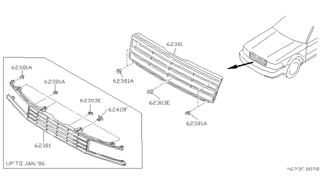 1985 Nissan Maxima Grille Radiator Diagram for 62310-16E20