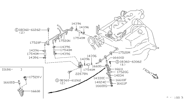 1986 Nissan Maxima INJECTOR Assembly Select Clamp Diagram for 16600-16E15