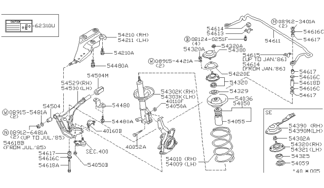 1986 Nissan Maxima Nut Diagram for 54324-02E00