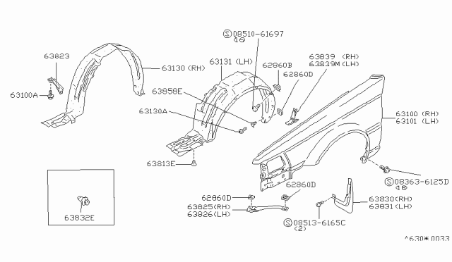 1986 Nissan Maxima Mud Guard Set-Front Fender, Right Diagram for 63854-28E28