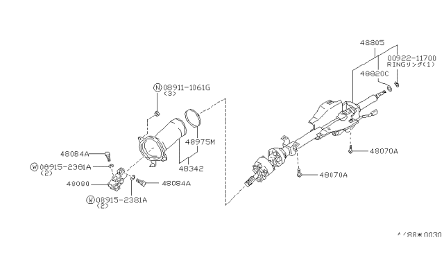 1988 Nissan Maxima Cover-Column Hole Diagram for 48950-13E25