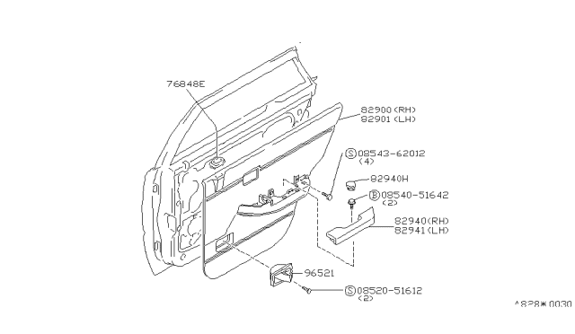 1985 Nissan Maxima FINISHER Rear Door RH Diagram for 82900-16E65