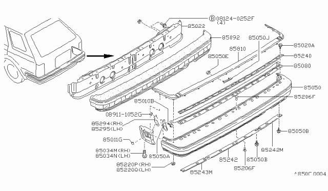 1986 Nissan Maxima Bracket-Rear Bumper LH Diagram for 85047-17E60