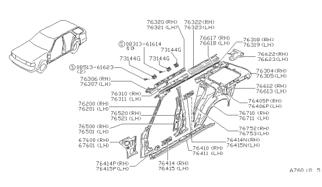 1987 Nissan Maxima Pillar Center RH Diagram for 76510-43E10