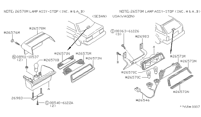 1987 Nissan Maxima Cap Stop Lamp Brown Diagram for 26596-29E01