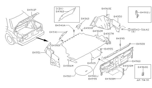 1987 Nissan Maxima Trunk & Luggage Room Trimming Diagram