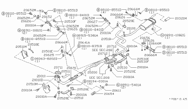 1986 Nissan Maxima Exhaust Tube Assembly, Center Diagram for 20020-33E00