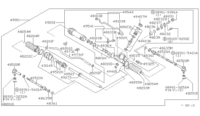 1988 Nissan Maxima Rack & Inner Tube Assembly Diagram for 49270-38E00