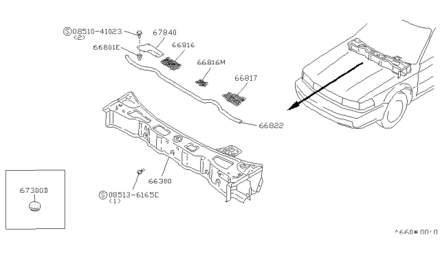 1987 Nissan Maxima Rubber Seal COWL Diagram for 66830-D4000