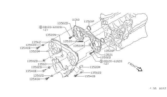 1986 Nissan Maxima Front Cover,Vacuum Pump & Fitting Diagram