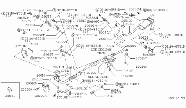 1986 Nissan Maxima Exhaust Tube & Muffler Diagram 4