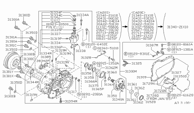 1988 Nissan Maxima Tube Differential Diagram for 31328-21X01